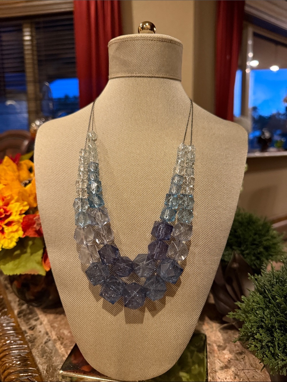 Gorgeous Multi-Strand Faceted Glass Bead Necklace in Blue Gradient